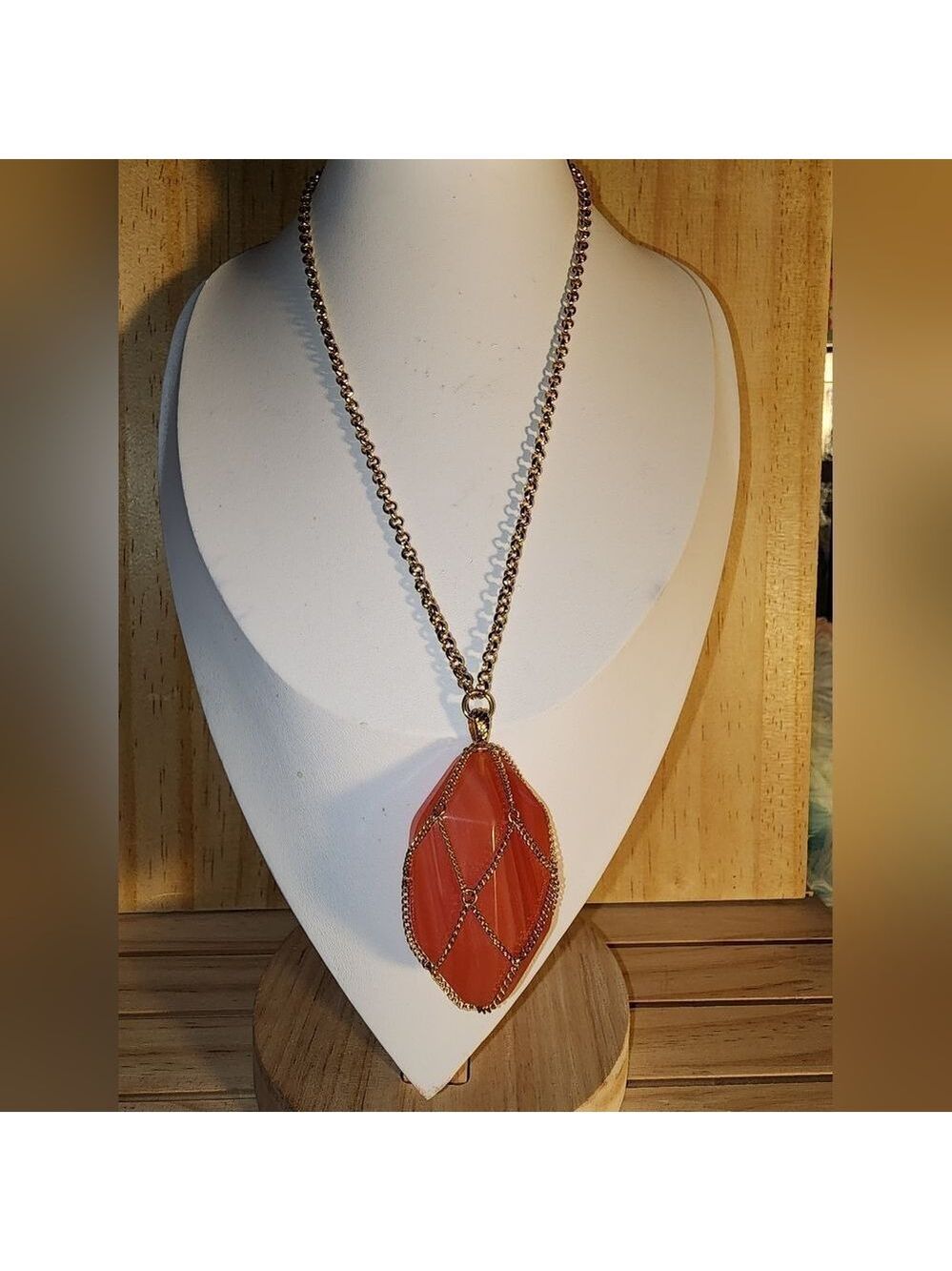 Joan Rivers Chain Wrapped Faux Stone Orange Crystal Pendant Necklace NWOT